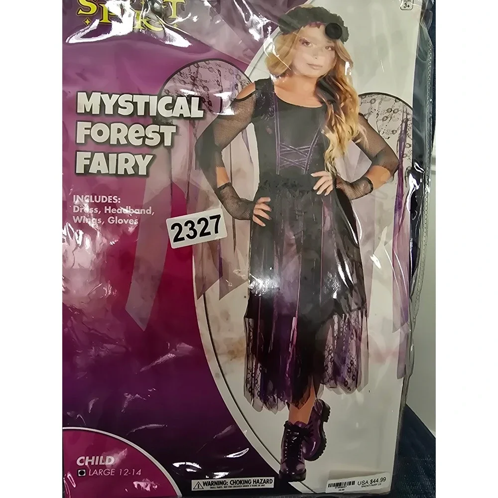 Spirit Halloween Mystical Forest Fairy Costume Kids Large 12-14 Purple Black 4pc